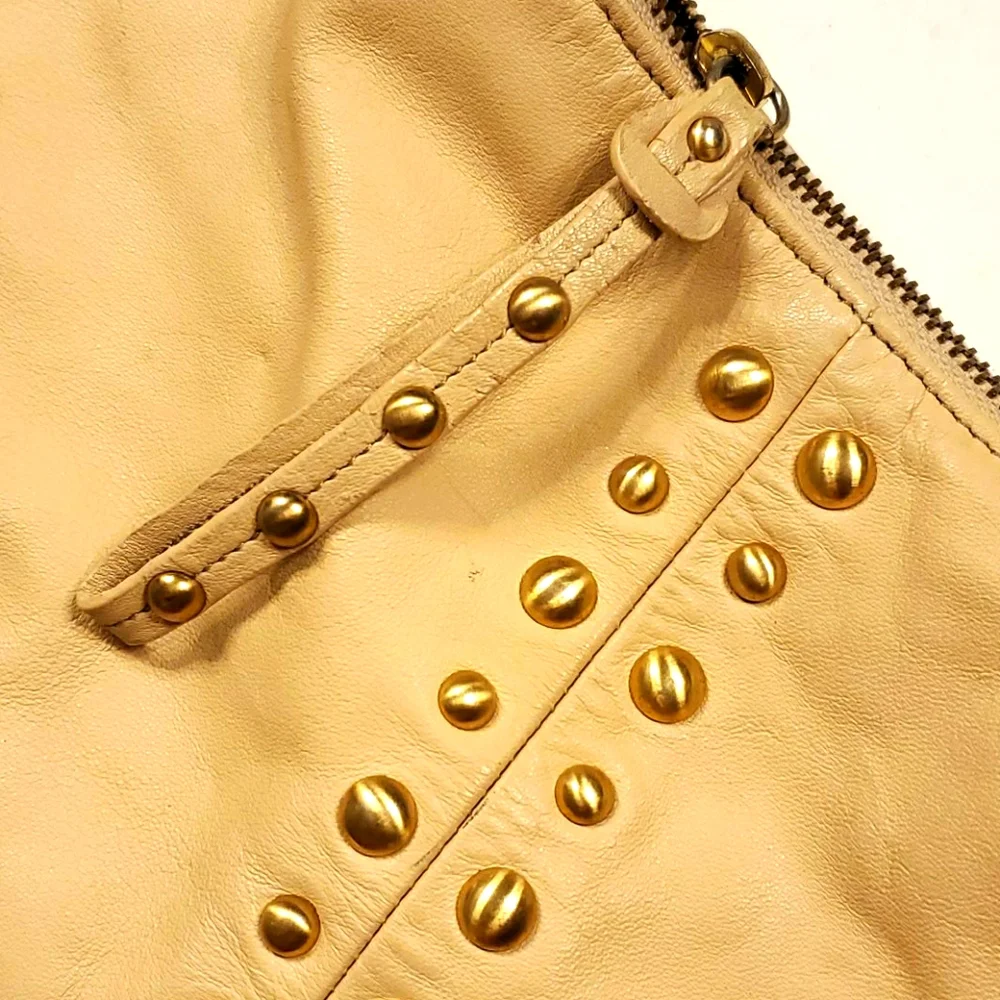 Scarlett Blake Creme Studded Leather Hobo Bag